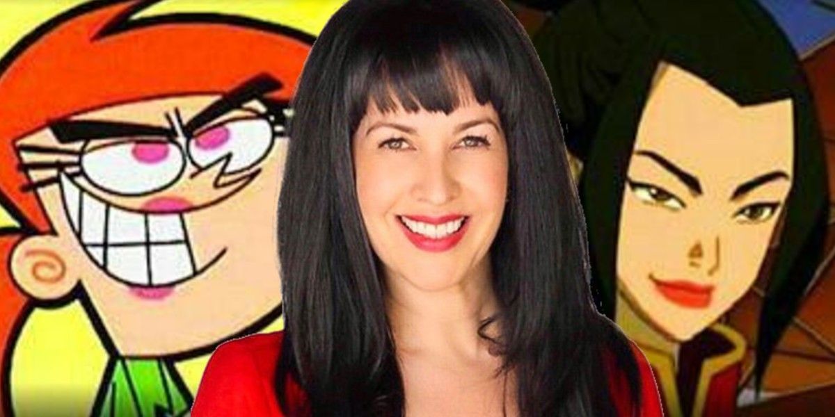 Voice actor Grey Delisle-Griffin in between her two characters Vicki from Fairly OddParents and Azula from Avatar: The Last Airbender
