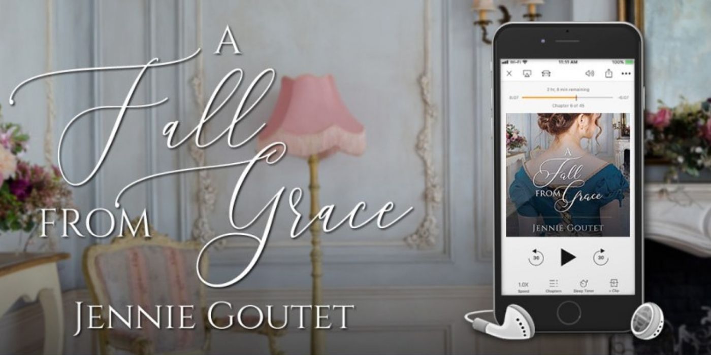 A banner for the audio version of A Fall From Grace by Jennie Goutet.