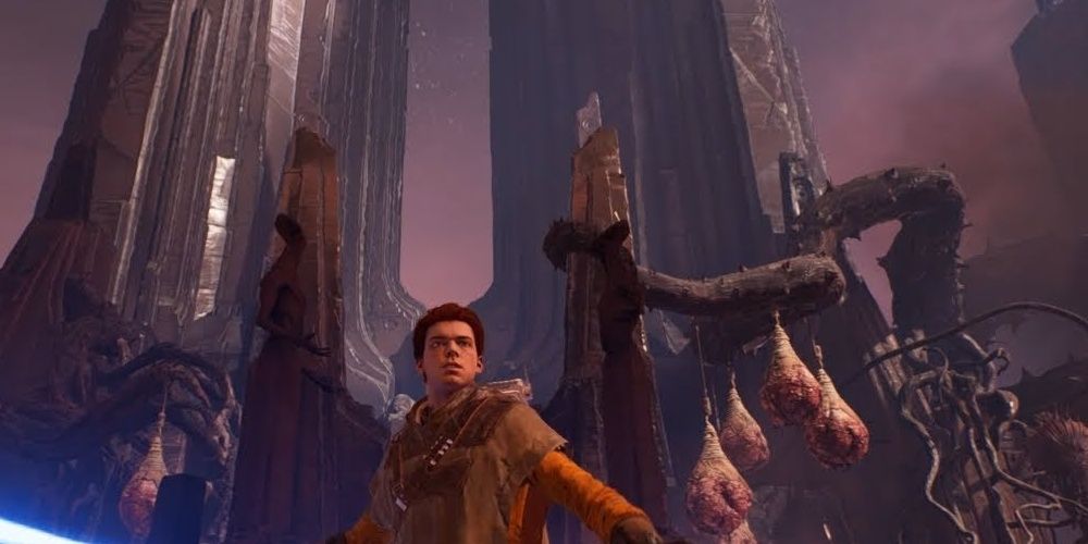 A Jedi knight standing in front of the Tomb of Kujet