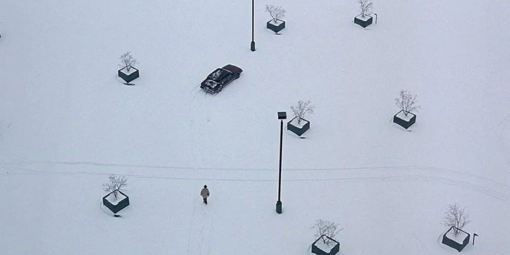 A snow-covered parking lot in Fargo