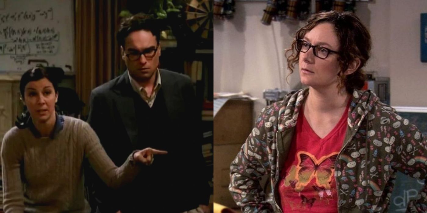 A split image of Gilda and Leonard from the unaired version of TBBT next to Leslie Winkle