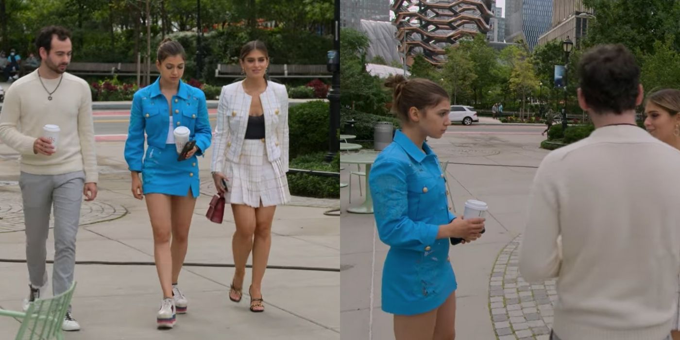 A split image of Miriam talking to her brother and sister with cofee in NYC on My Unorthodox Life