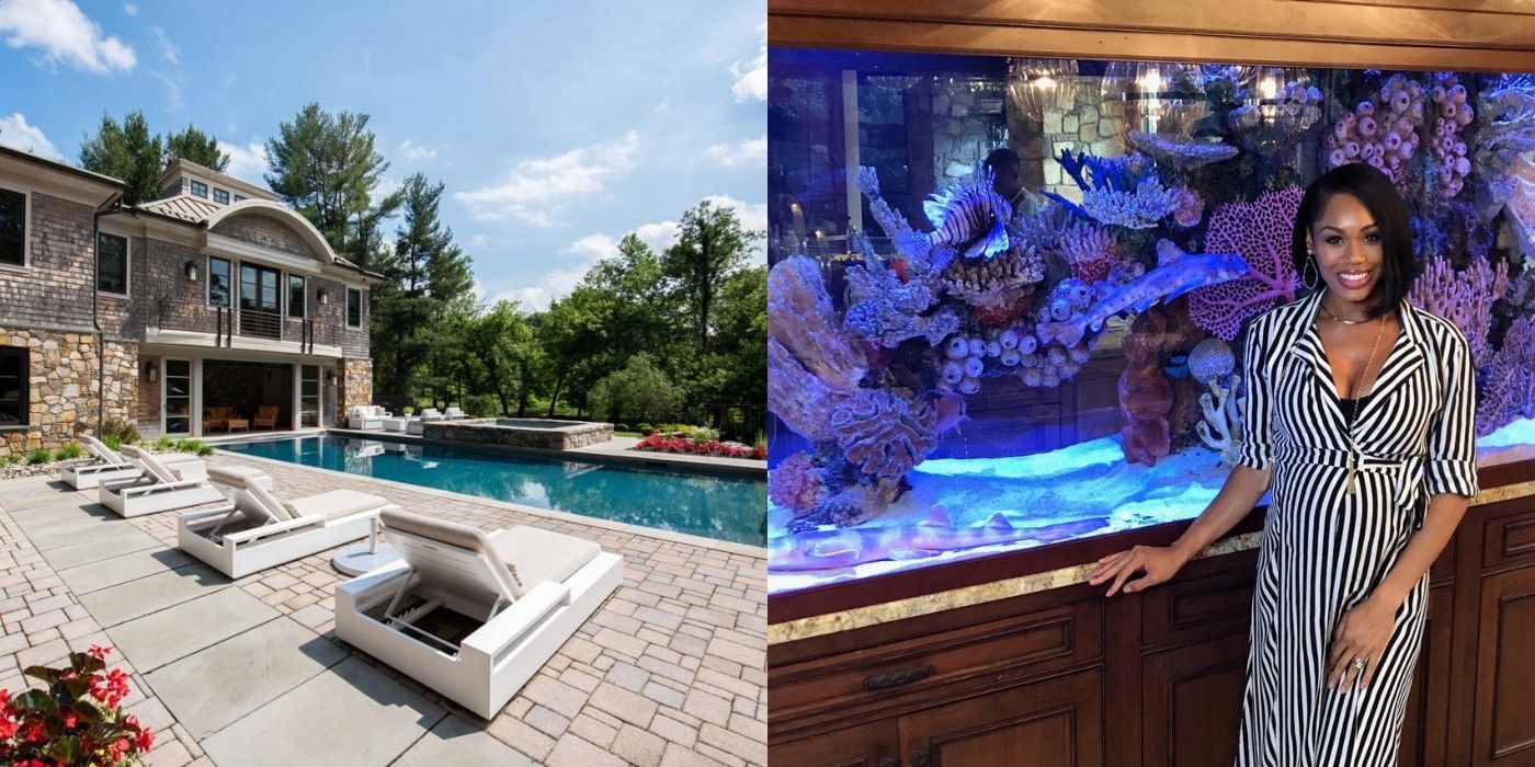 A split image of Monique from RHOP and her home and fish tank