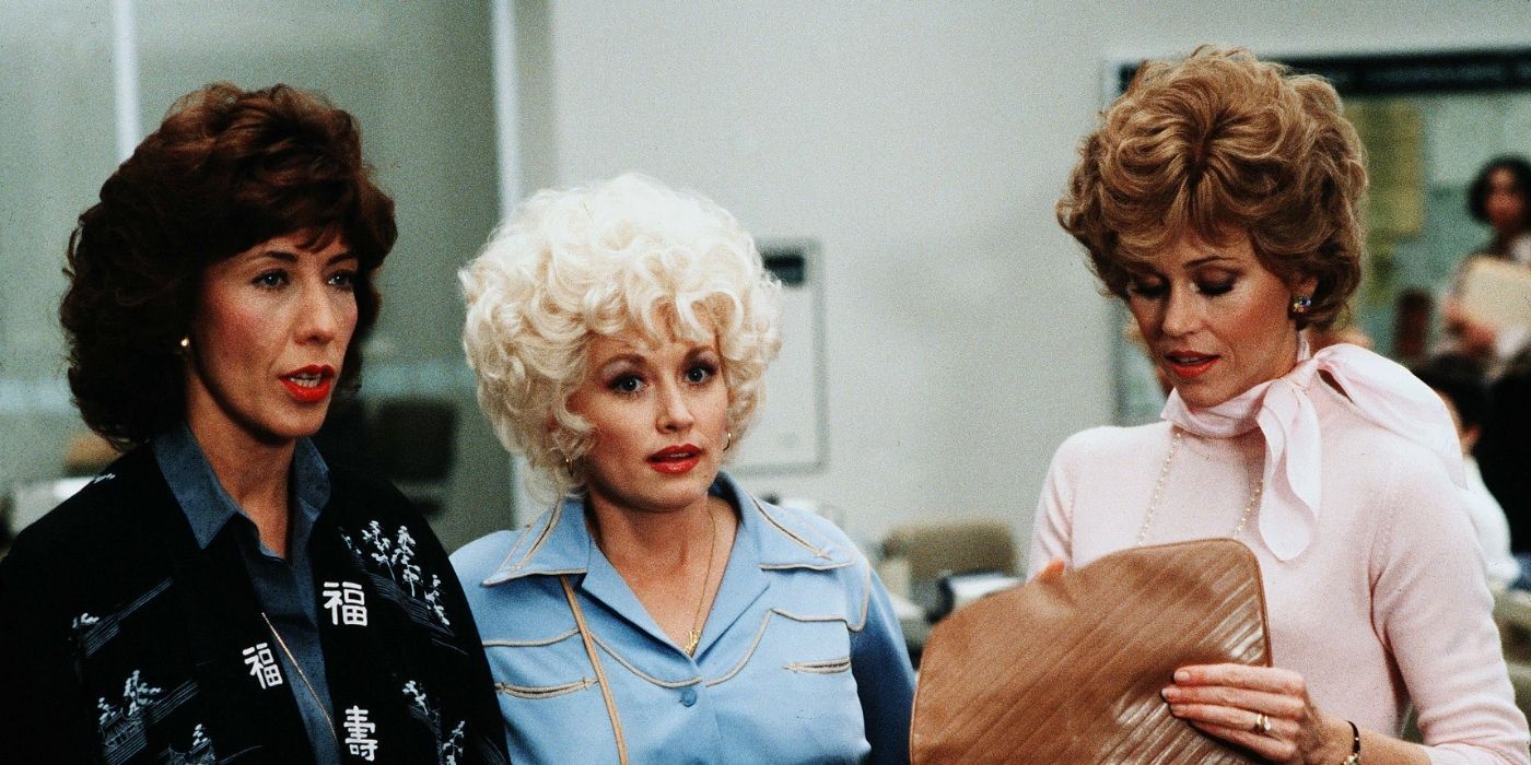 A still from 9-5 with Jane Fonda, Lily Tomlin, and Dolly Parton