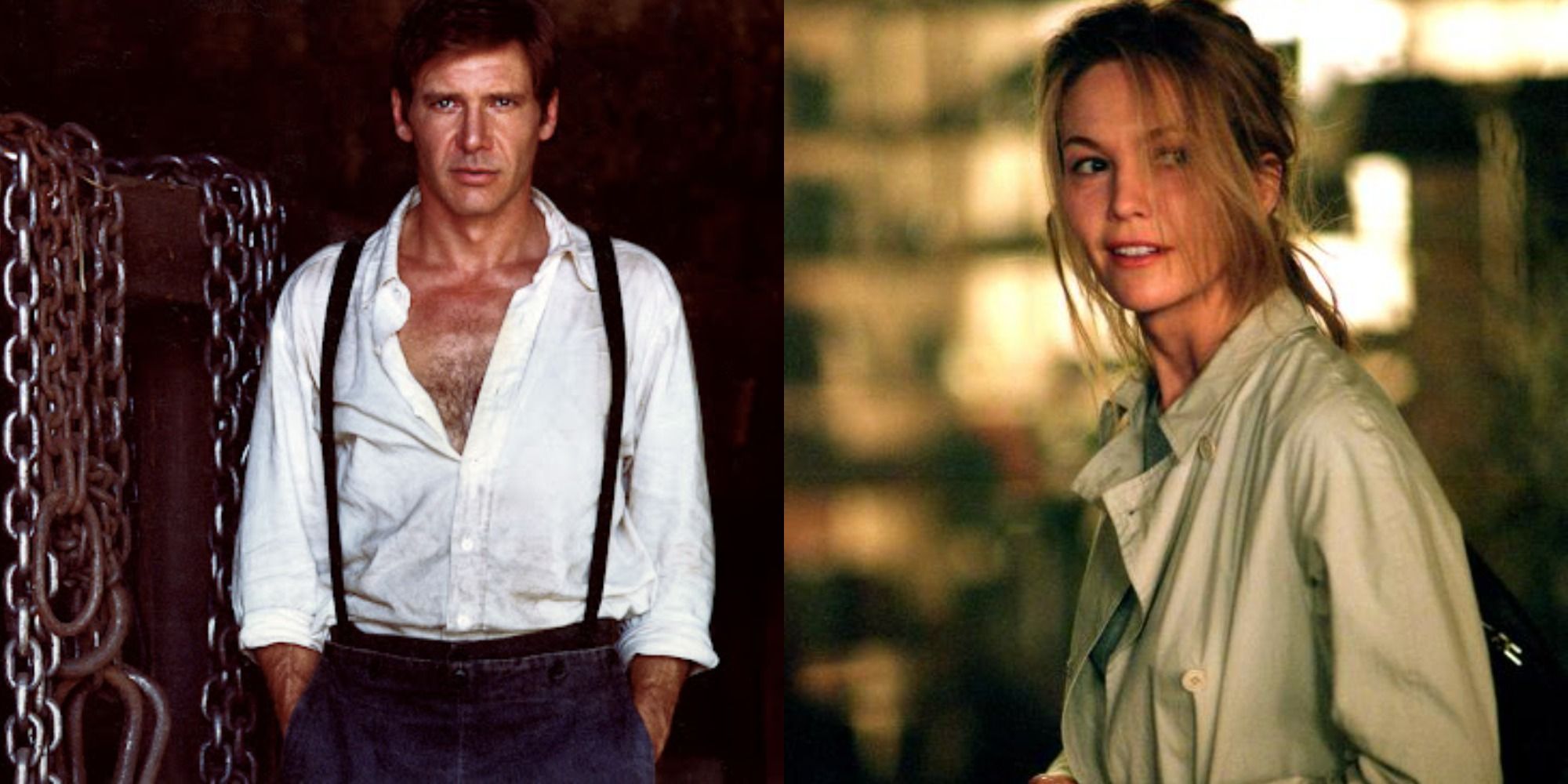 Split image showing Harrison Ford in Witness and Diane Lane in Unfaithful