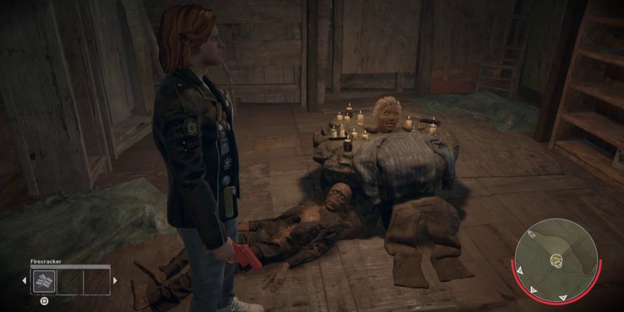 Adams finds a severed head in a shack in Friday the 13th: The Game.