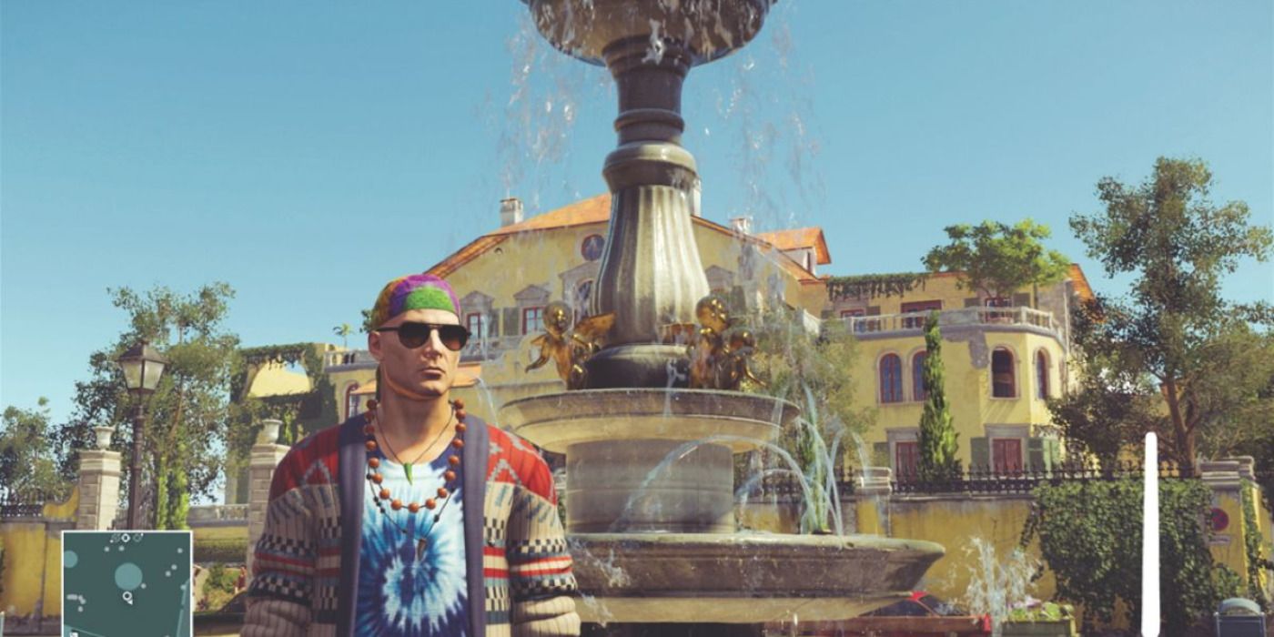 Agent 47 dressed as a hippie in Hitman 2