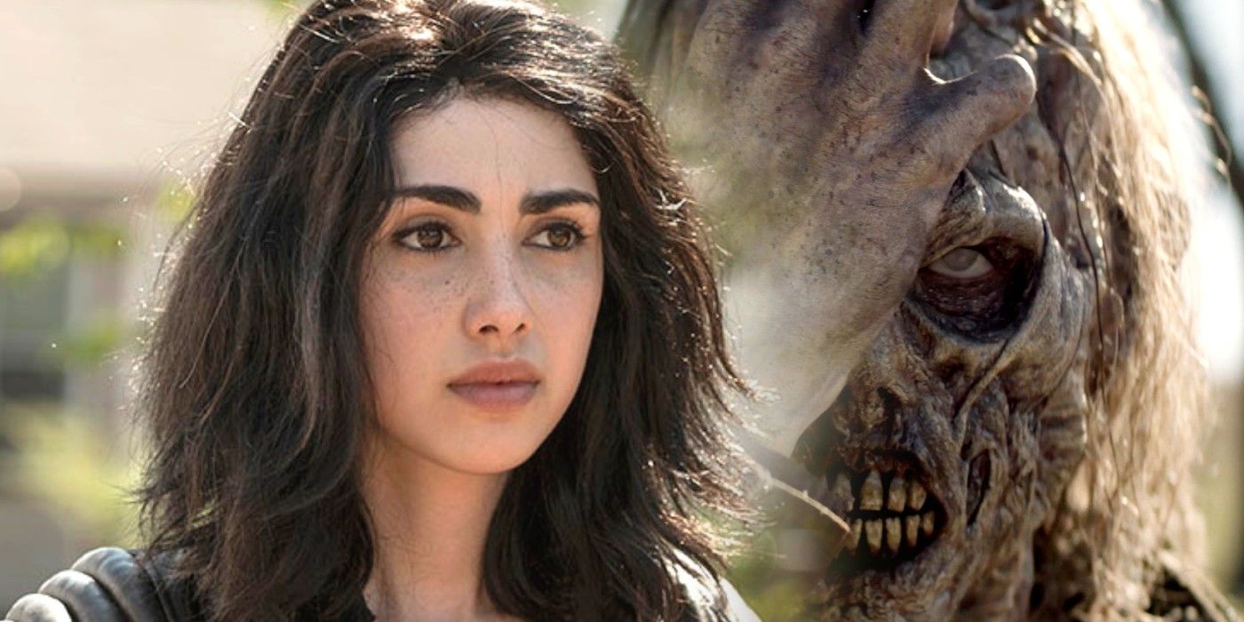 Alexa Mansour as Hope and zombie in Walking Dead World Beyond