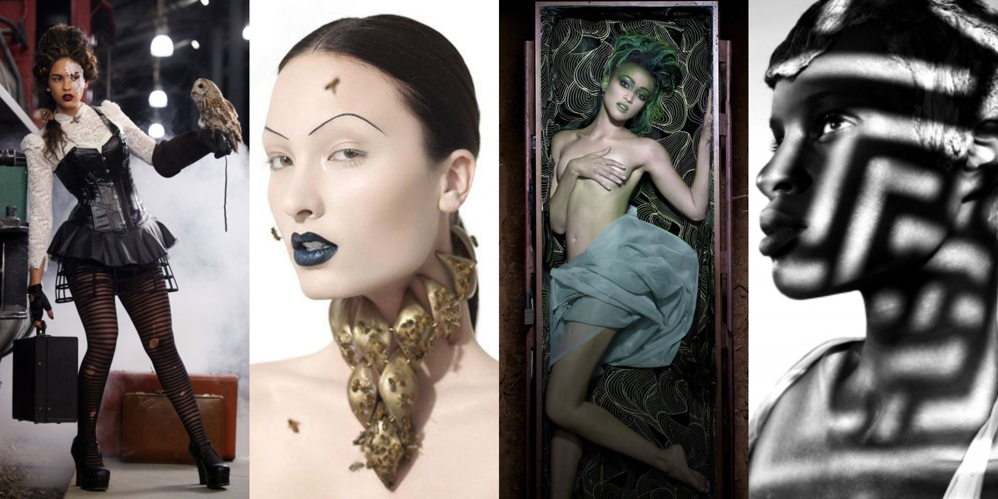 Four side by side images from America's Next Top Model of the best model photoshoots.