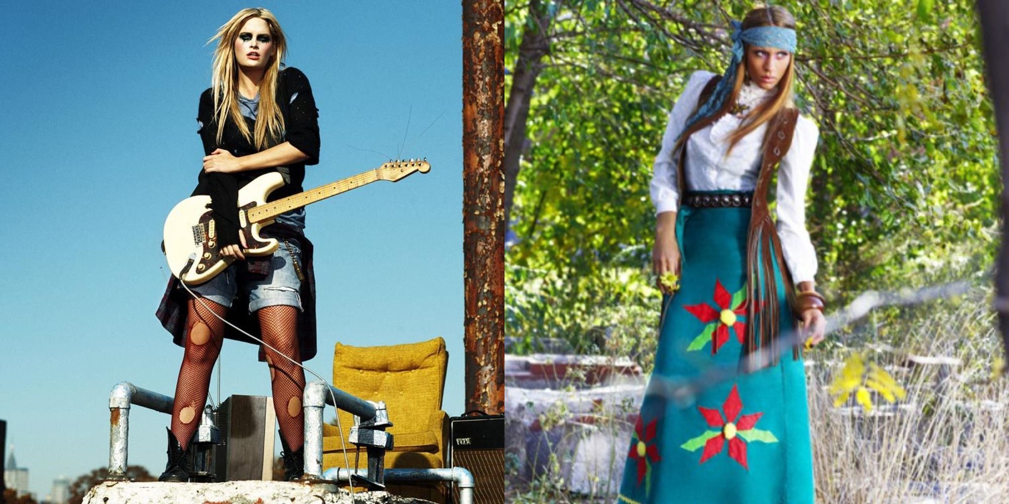 Split image showing Whitney and Dominique as grunge and funk during the music genre photshoot in ANTM