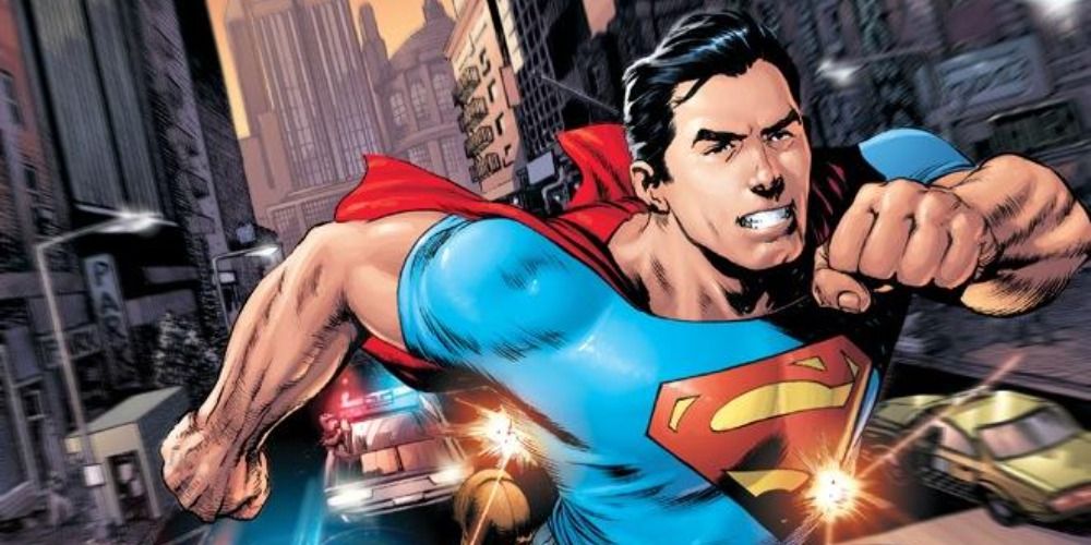 An image of Superman running through the city in the New 52 comic