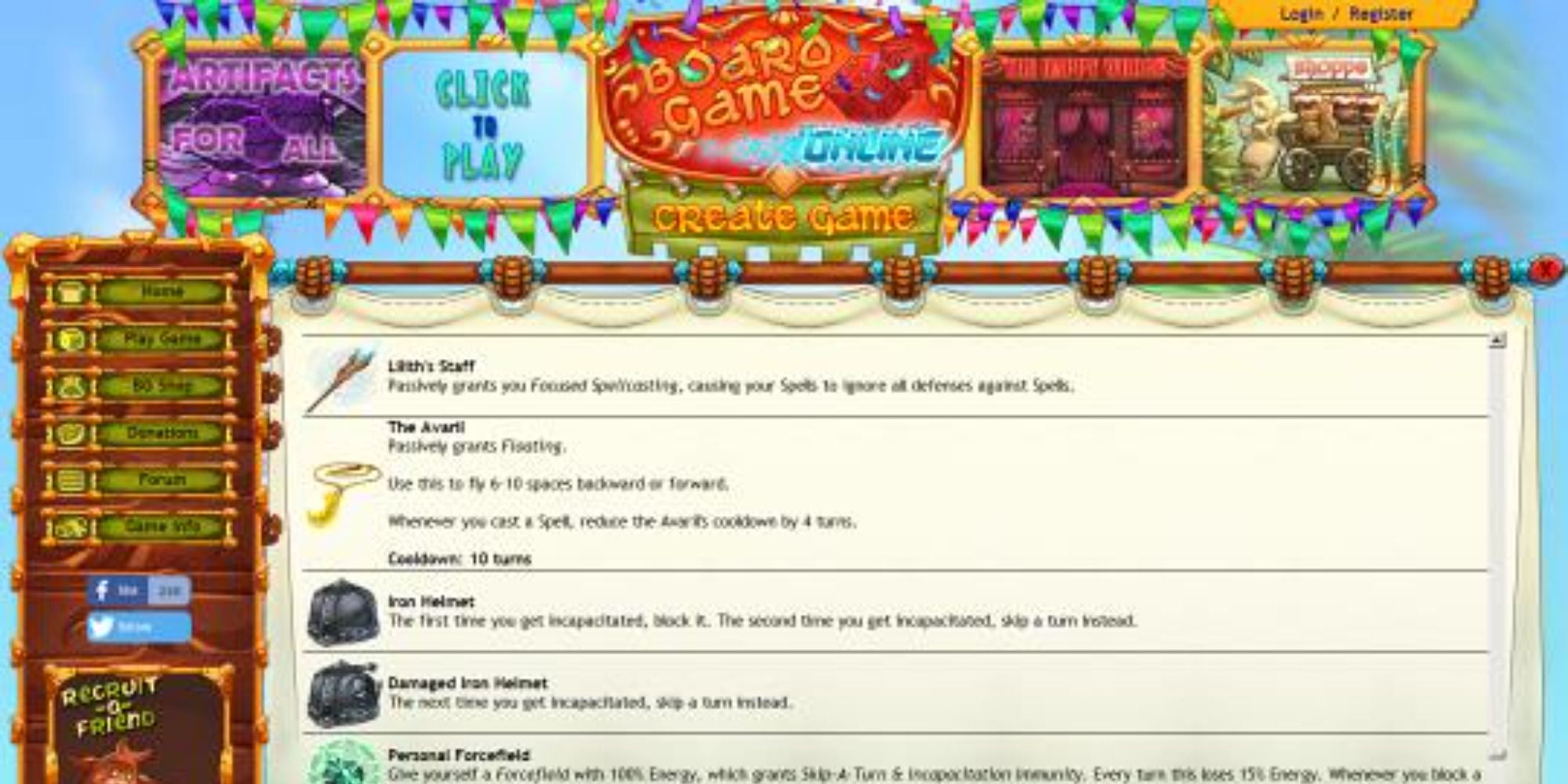 An image of the Board Game Online website layout