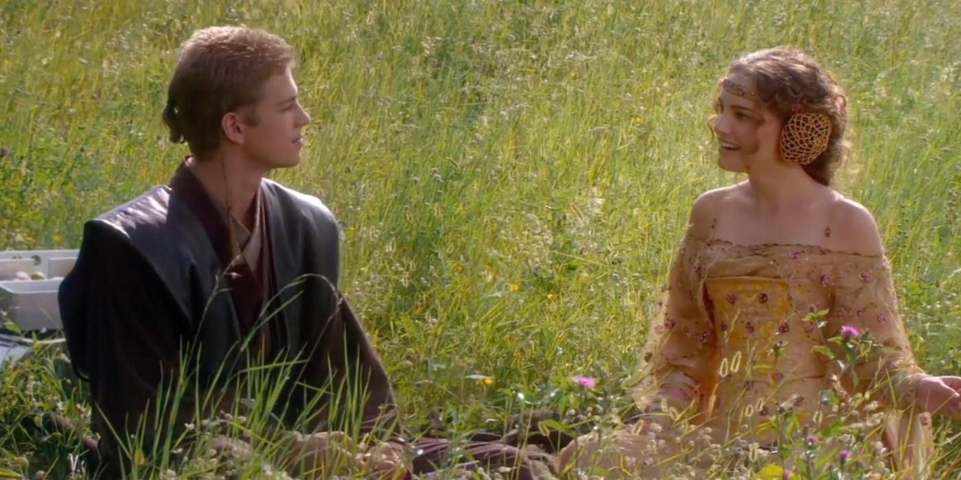 Anakin and Padm flirt in the fields of Naboo in Attack of the Clones