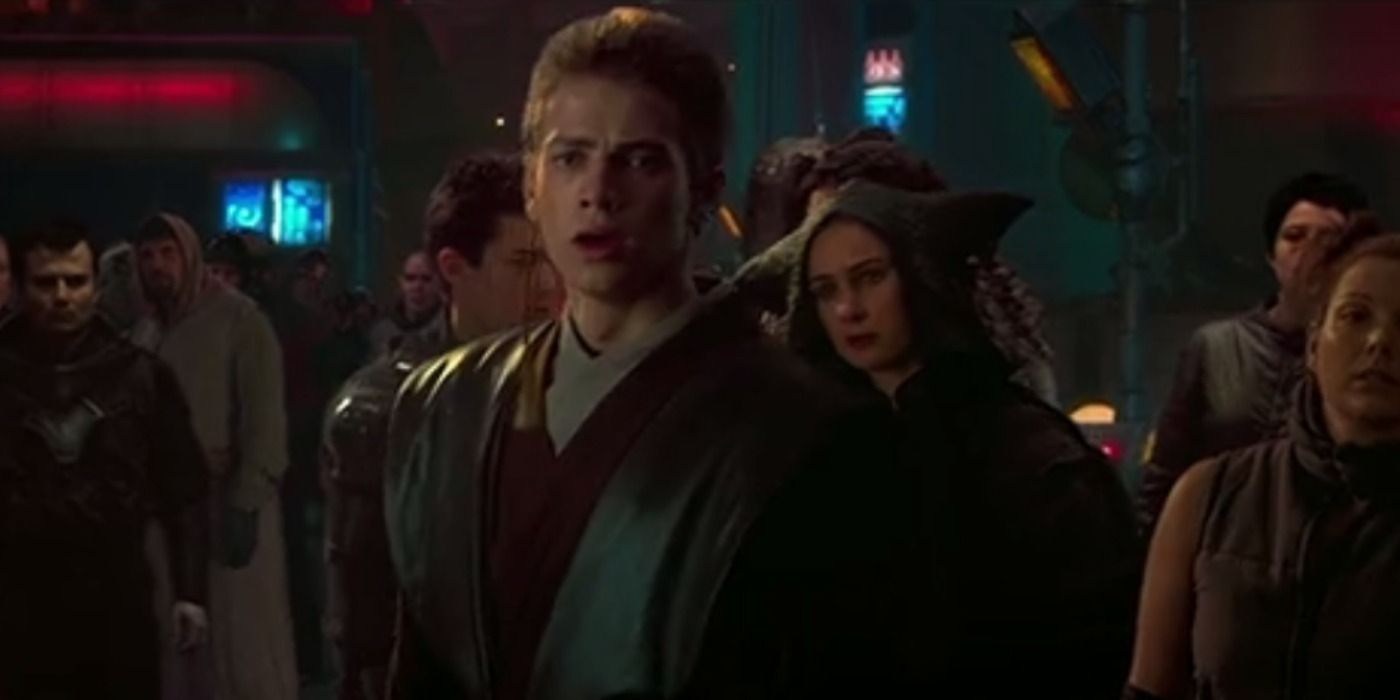 Anakin chases Zam Wessell through Coruscant's undercity in Attack Of The Clones