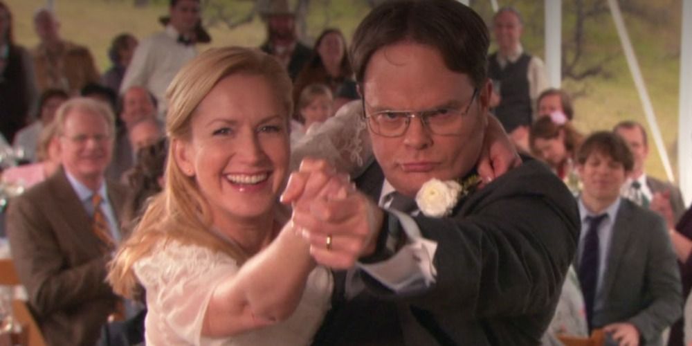 Angela and Dwight from the Office dancing at their wedding