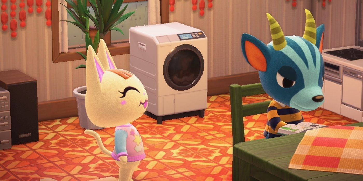 A villager talks to an annoyed Bruce in Animal Crossing: New Horizons