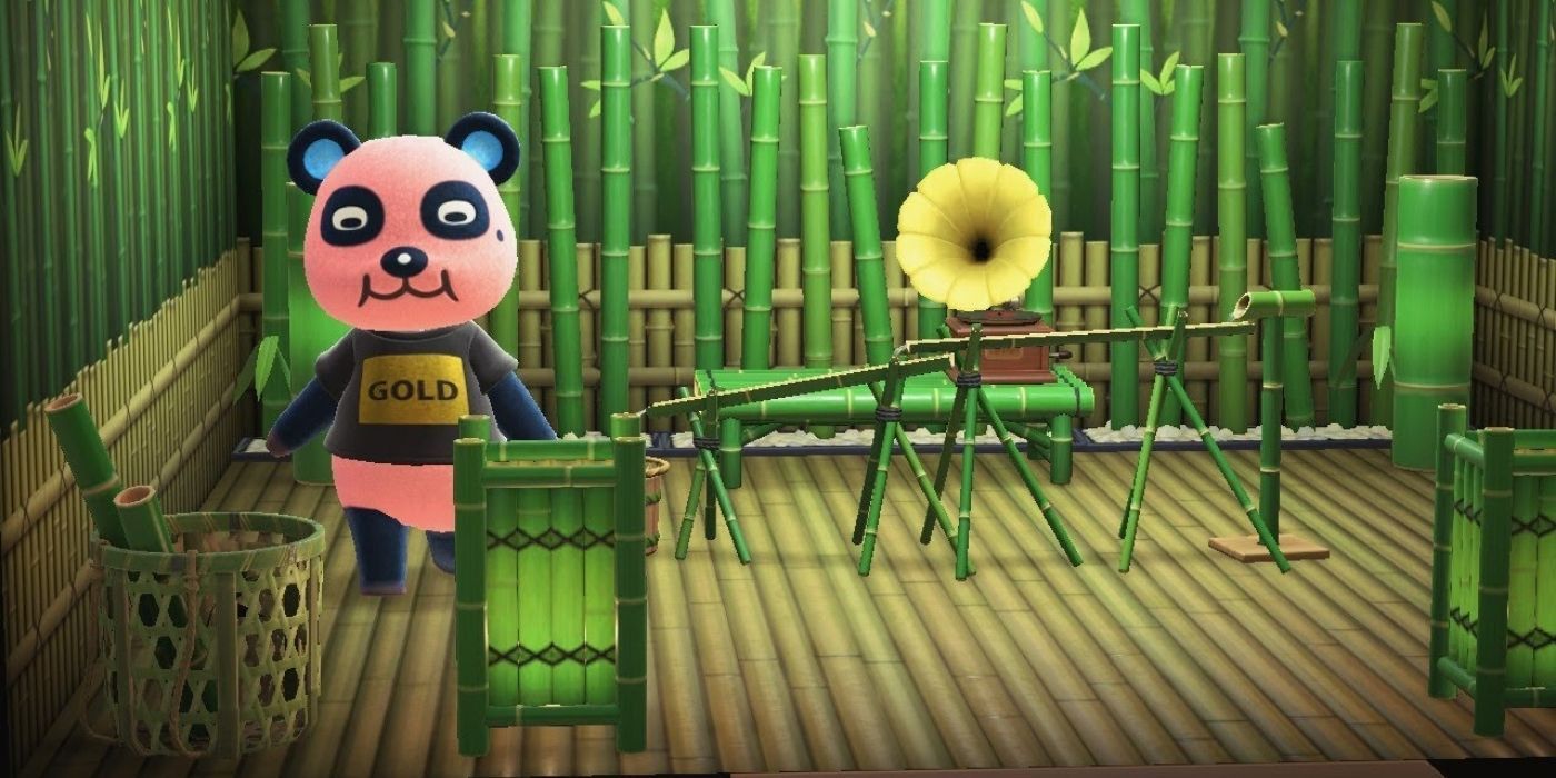 Chow inside his house in Animal Crossing: New Horizons