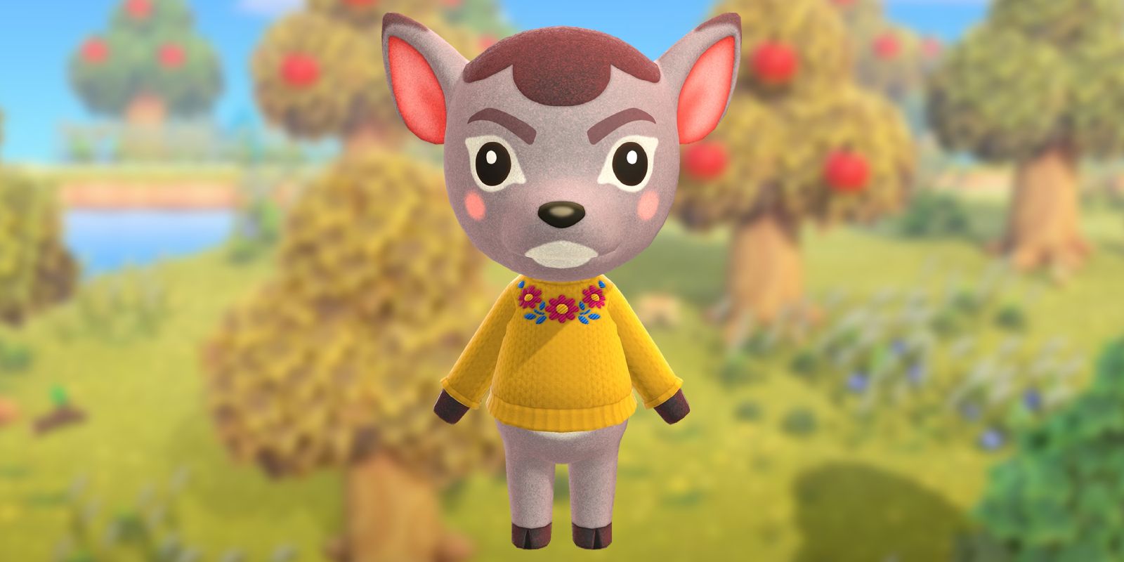 Deirdre against an autumnal background in Animal Crossing New Horizons