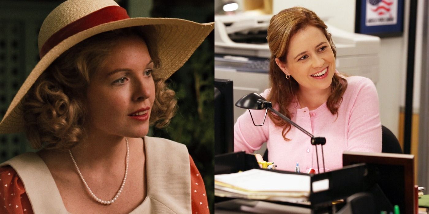 Split image of Kay in The Godfather and Pam in the Office