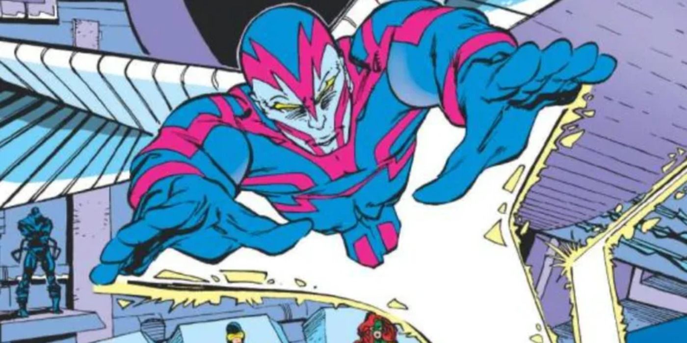 Archangel soars through the air in Marvel Comics.