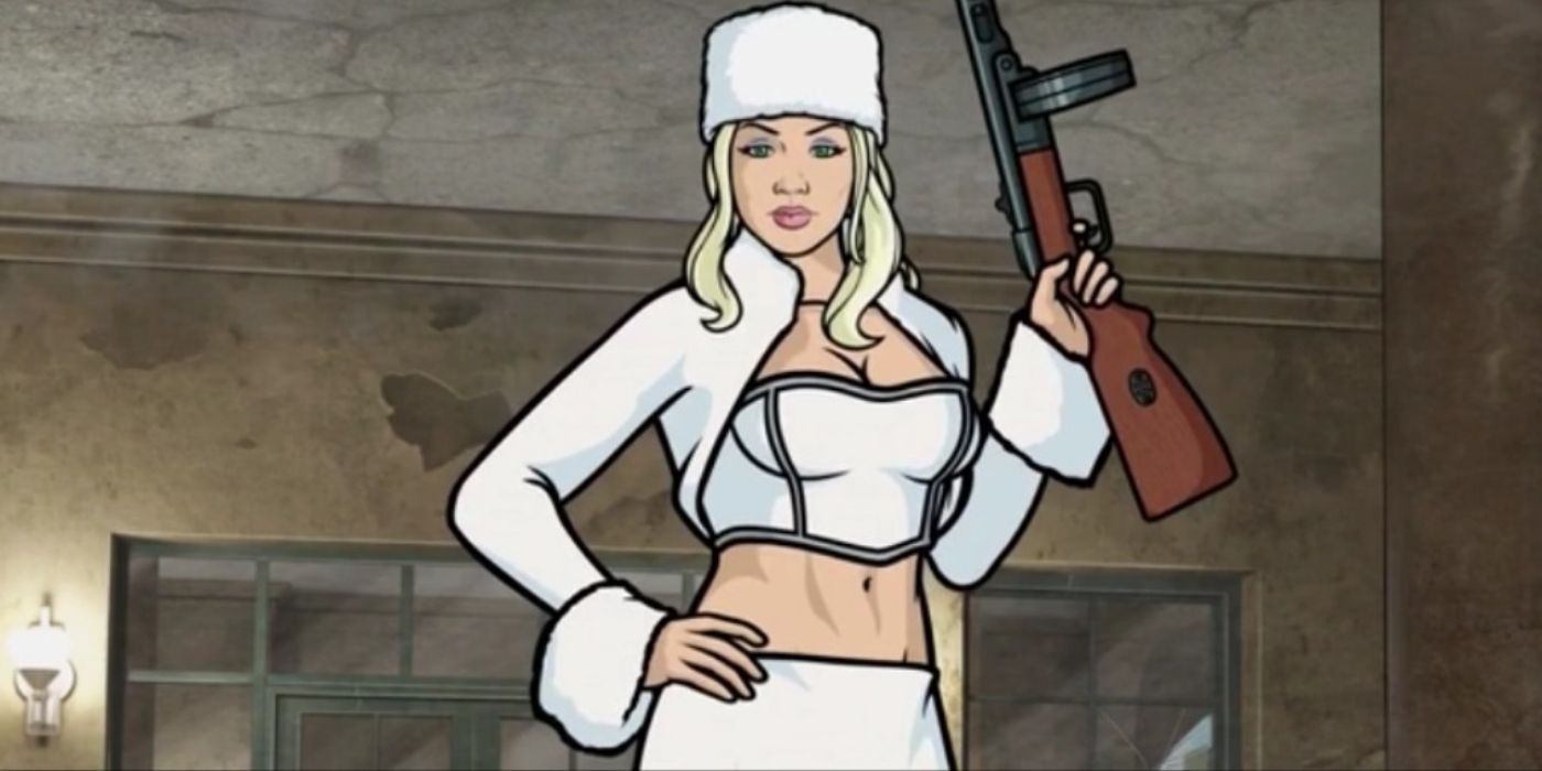 Katya Kazanova posing with a rifle in Archer