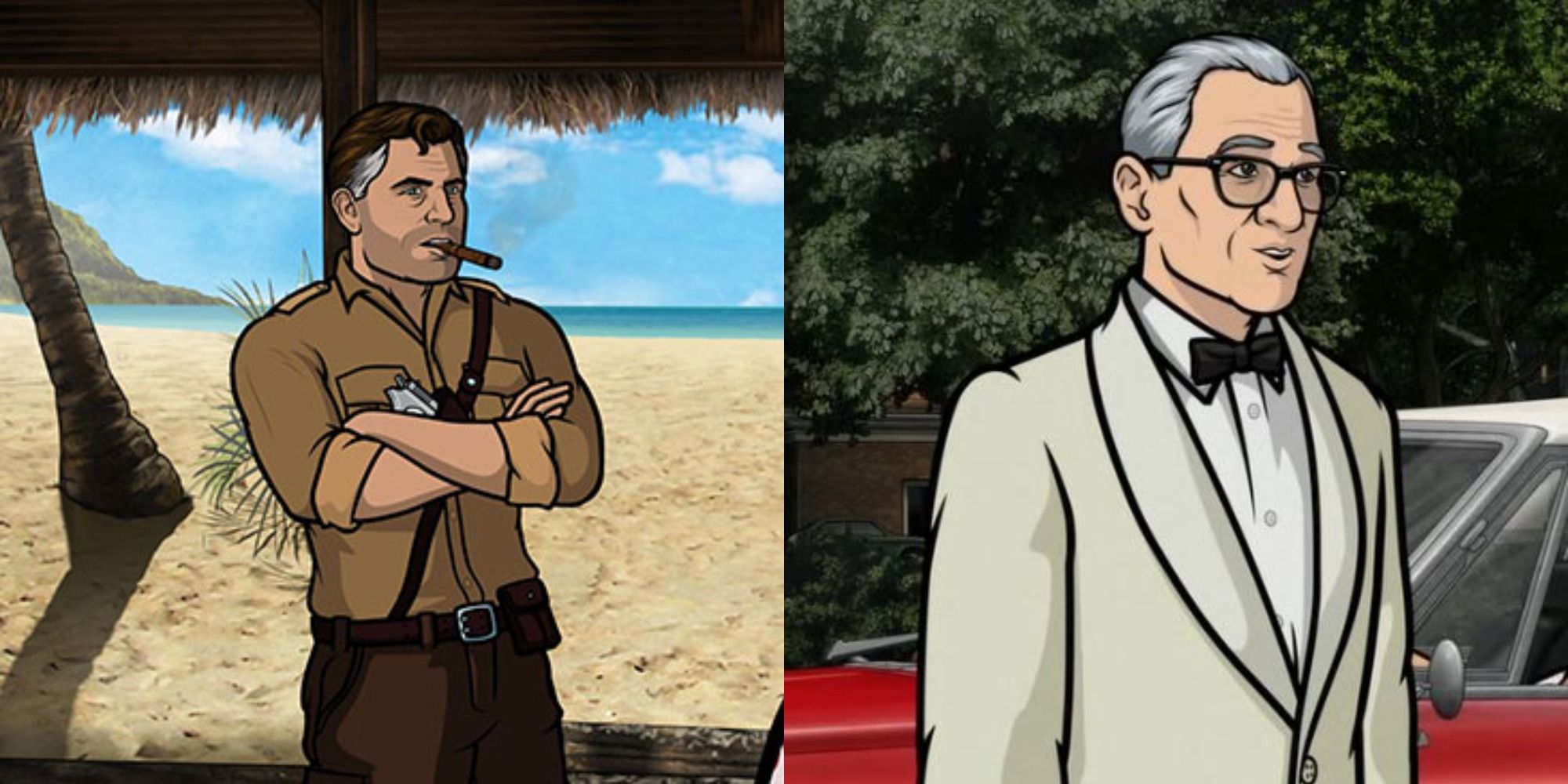 Split image showing Rip Riley and Ron Cadillac in Archer
