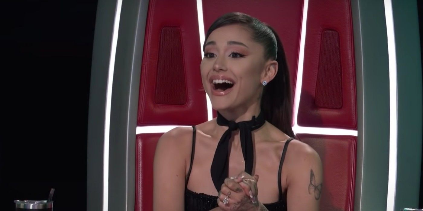 Ariana Grande smiling on The Voice