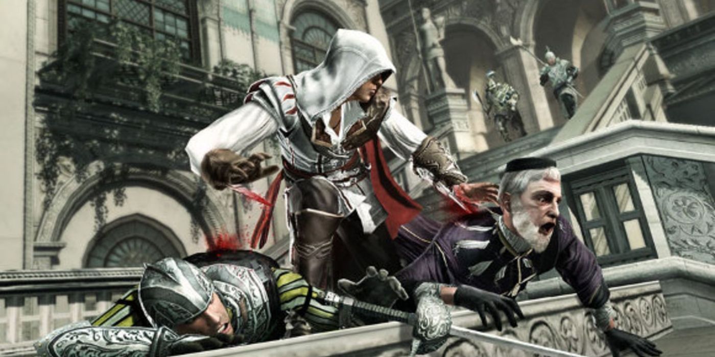 Ezio performs an assassination in Assassin's Creed 2.