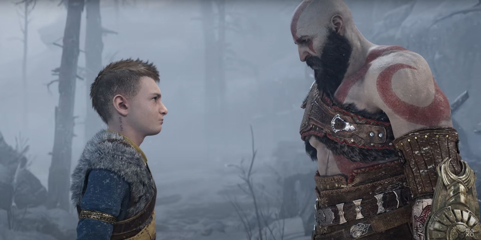 Atreus discutindo com Kratos em God of War Ragnarok.