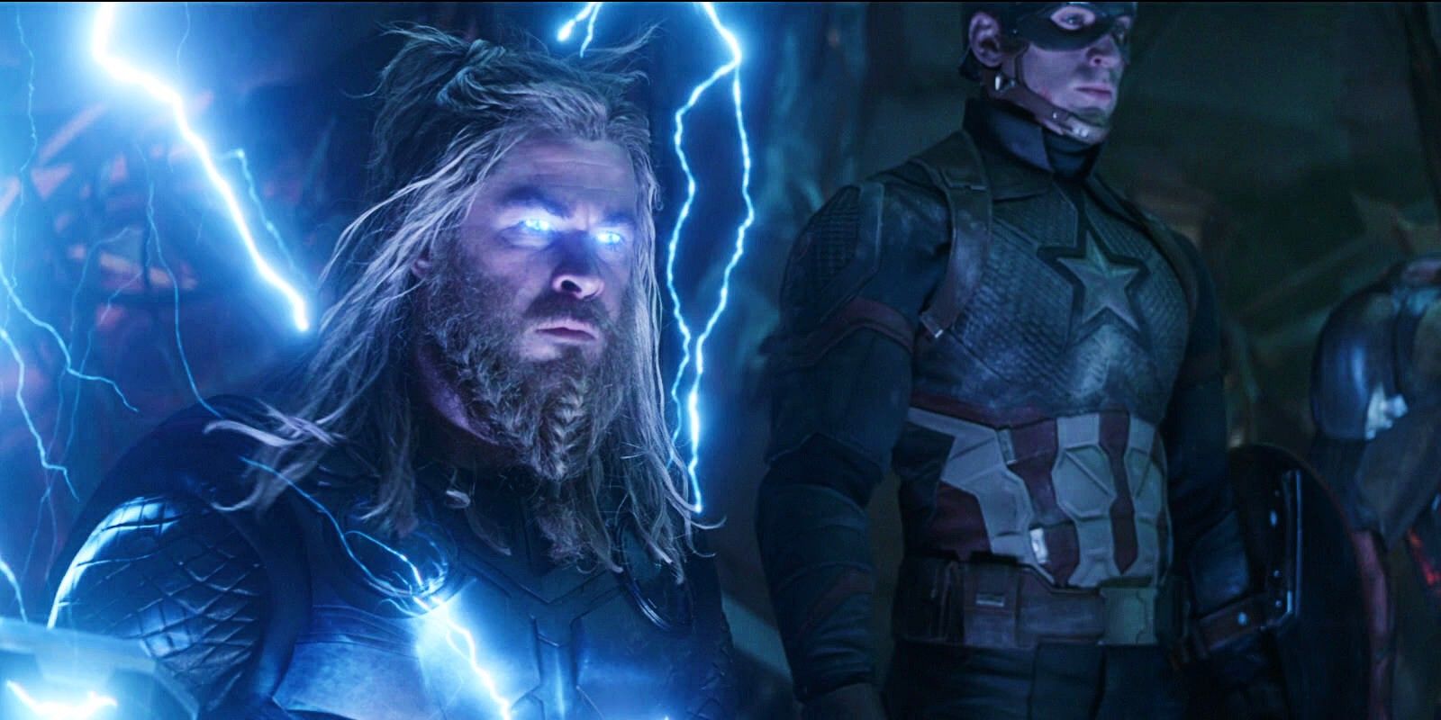Thor transforming with lightning in Avengers: Endgame