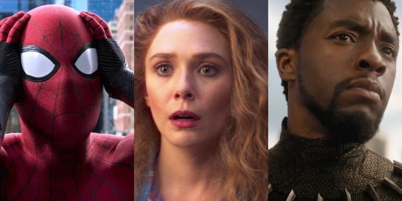 Split image of Spider-Man, Wanda Maximoff and Black Panther in the MCU