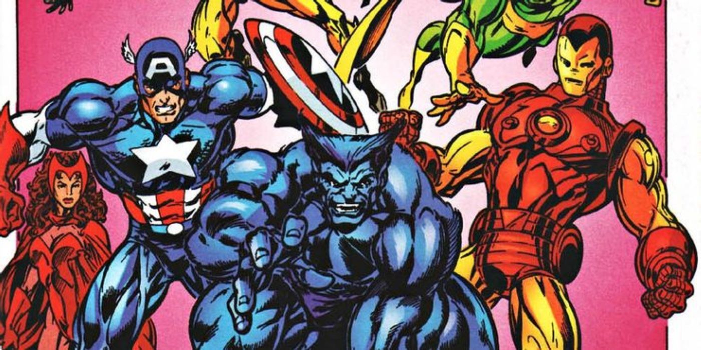 Beast with Scarlet Witch, Captain America, Iron Man and other Avengers