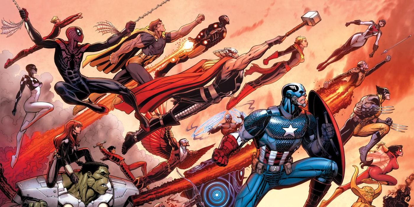 Avengers rush into battle in Marvel Comics.