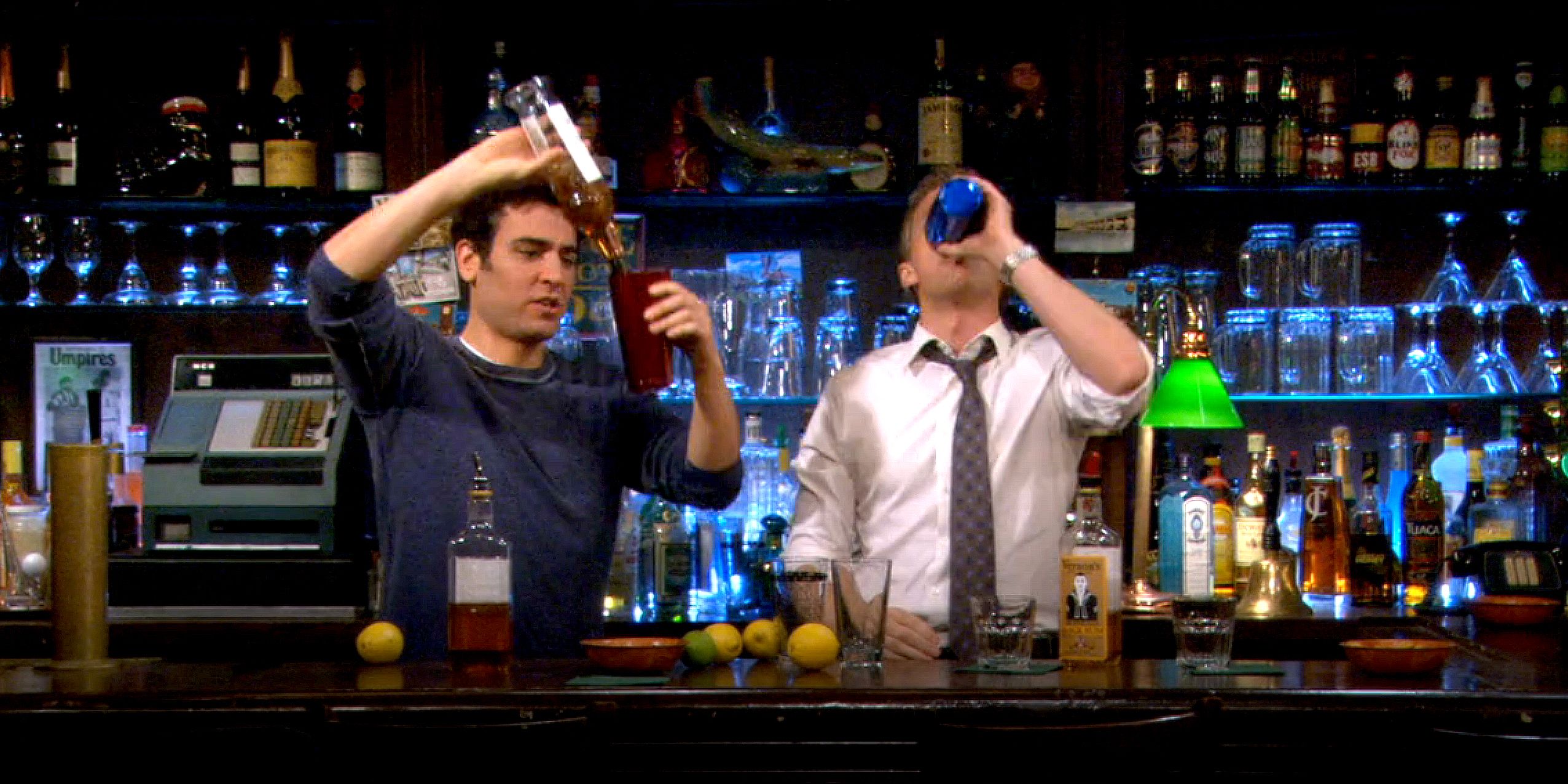 Barney and Ted mix drinks in How I Met Your Mother.