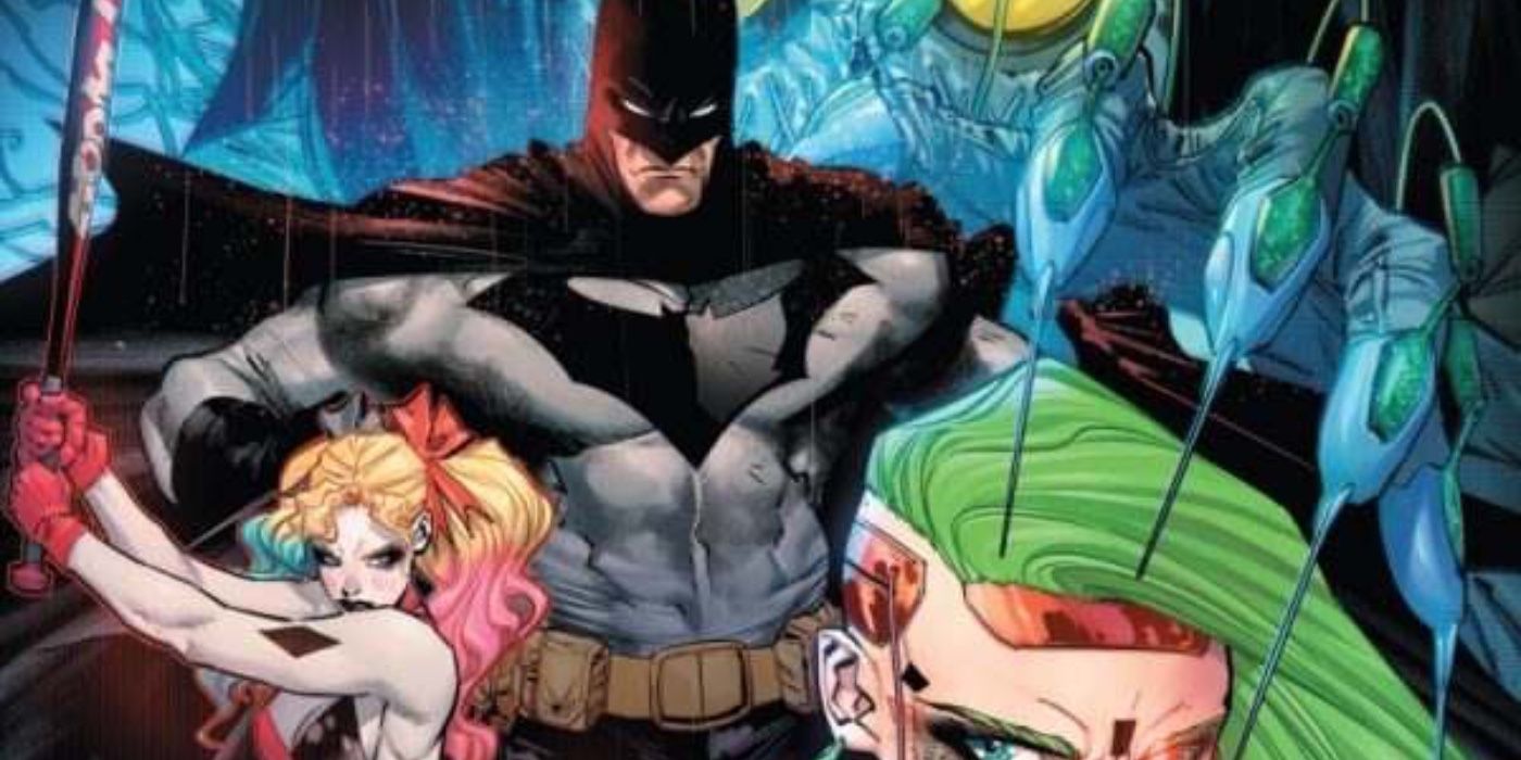 Batman 112 Cover showing Batman flanked by Harley Quinn and Miracle Molly