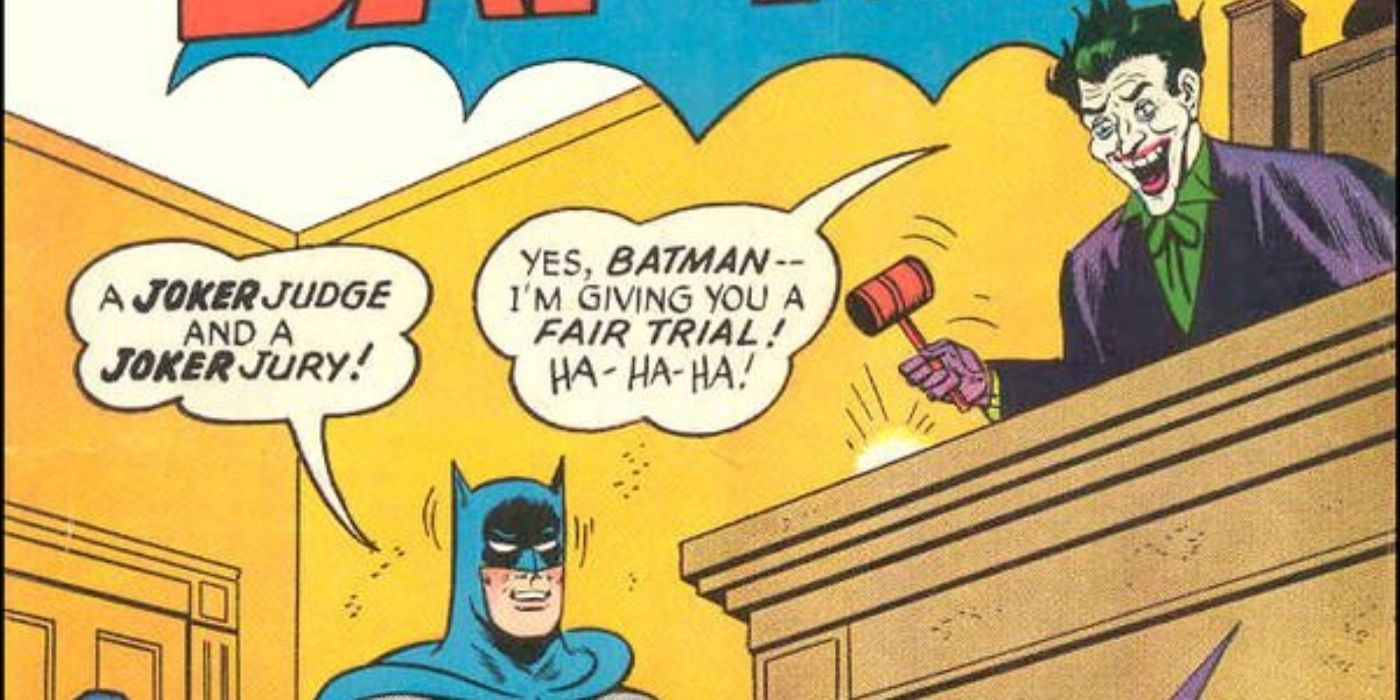 The Joker in a judge&rsquo;s panel talking to Batman