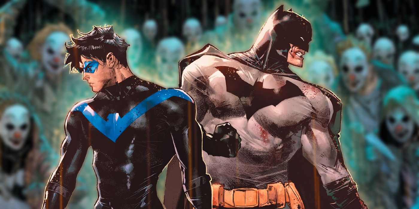 Batman and Nightwing surrounded by the Court of Owls in DC Comics