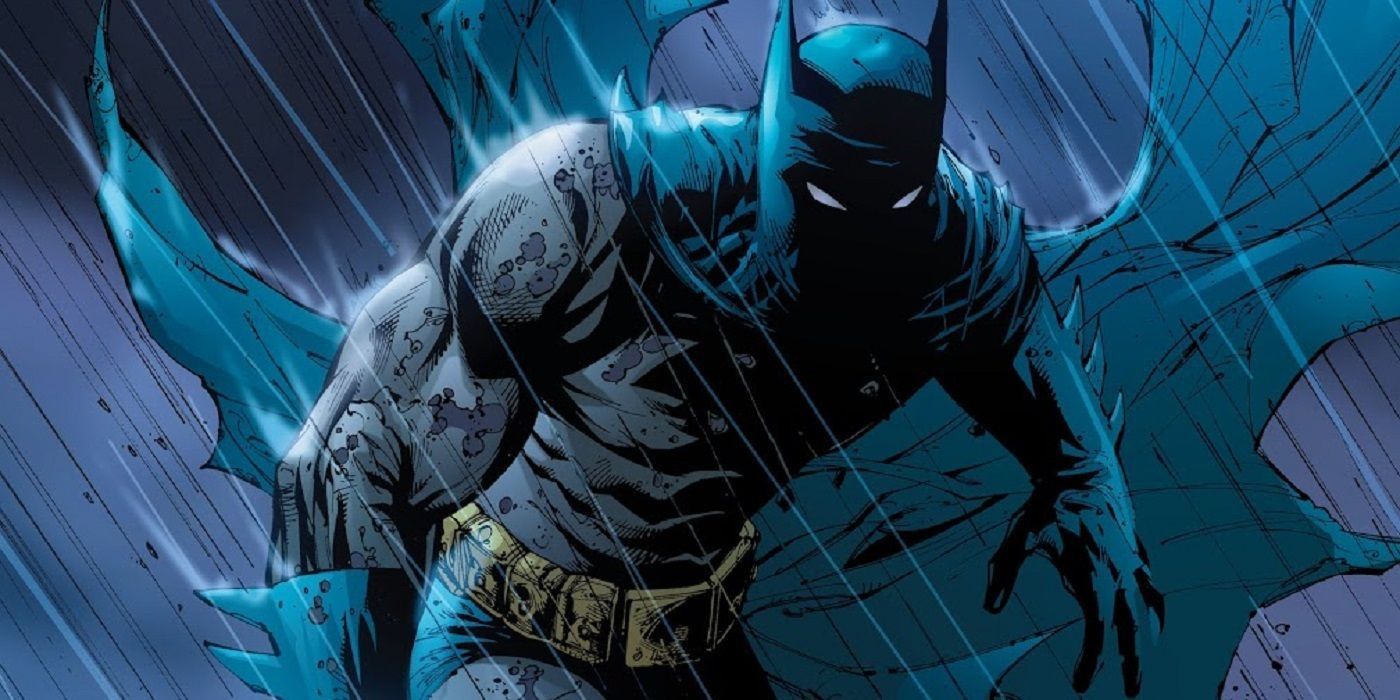 Batman rising from the grave in the rain in R.I.P.