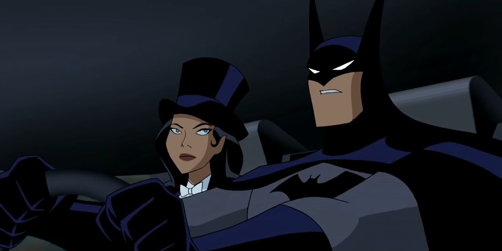 Batman and Zatanna in the Batmobile in Justice League Unlimited