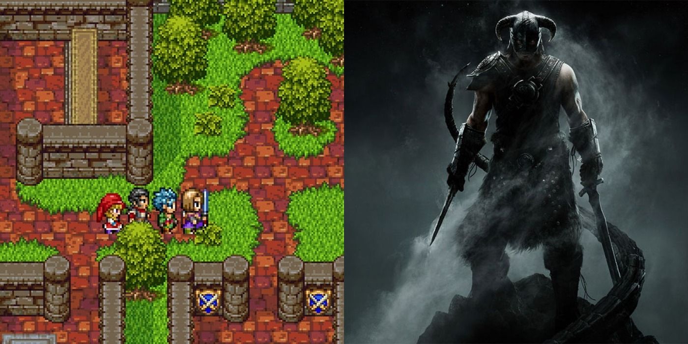 Split image of Dragon Quest and Skyrim