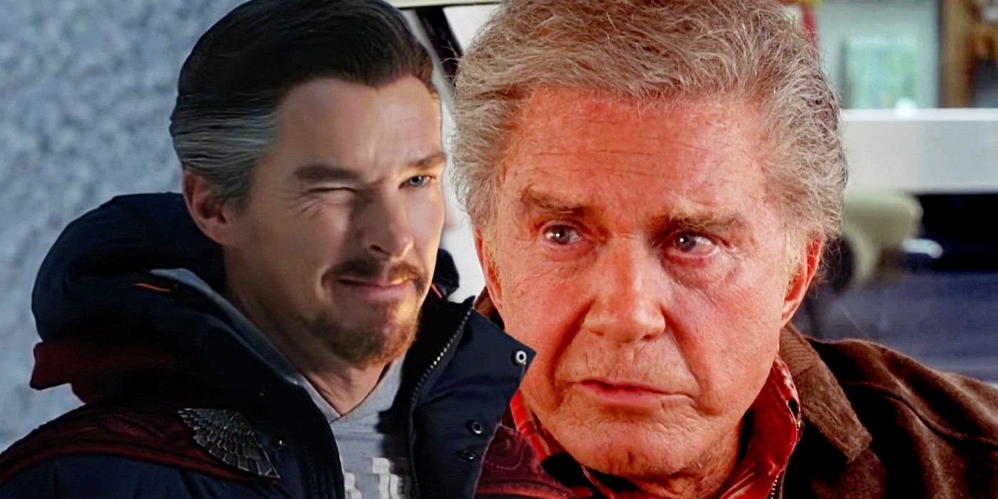 Benedict Cumberbatch as Doctor Strange in Spider Man No Way Home and Cliff Robertson as Uncle Ben