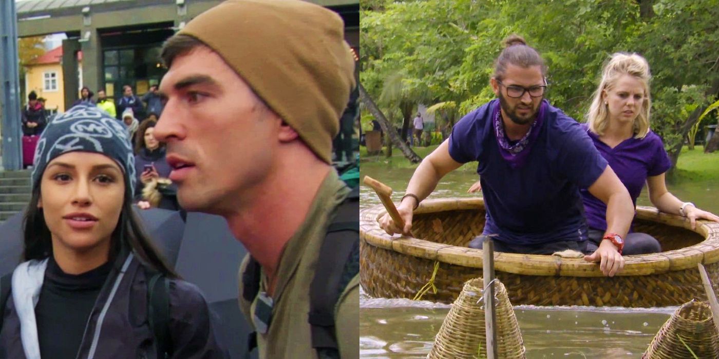 Split image: Jess and Cody on The Amazing Race, Victor and Nicole on The Amazing Race