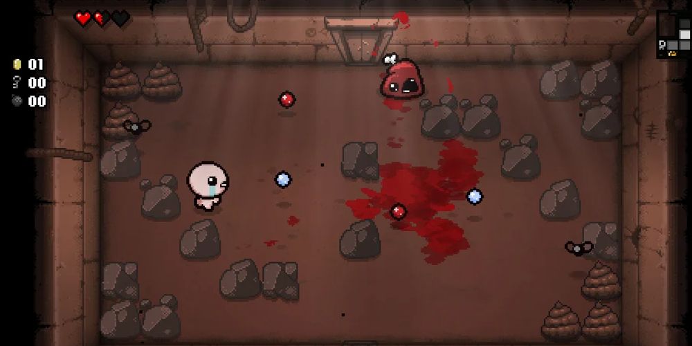Gameplay from the roguelike game The Binding of Isaac Rebirth.