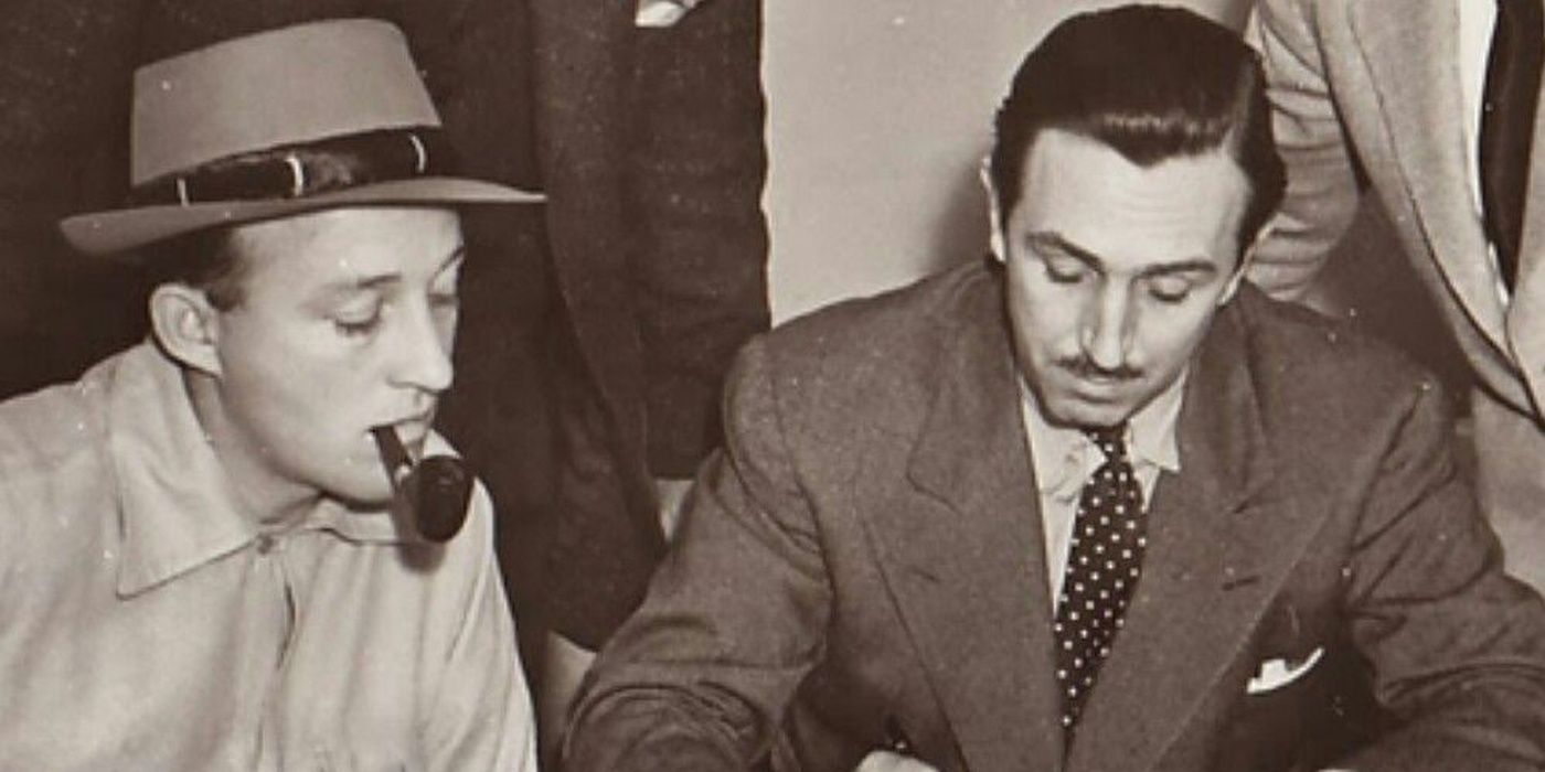 Bing Crosby next to Walt Disney during the making of Sleepy Hollow