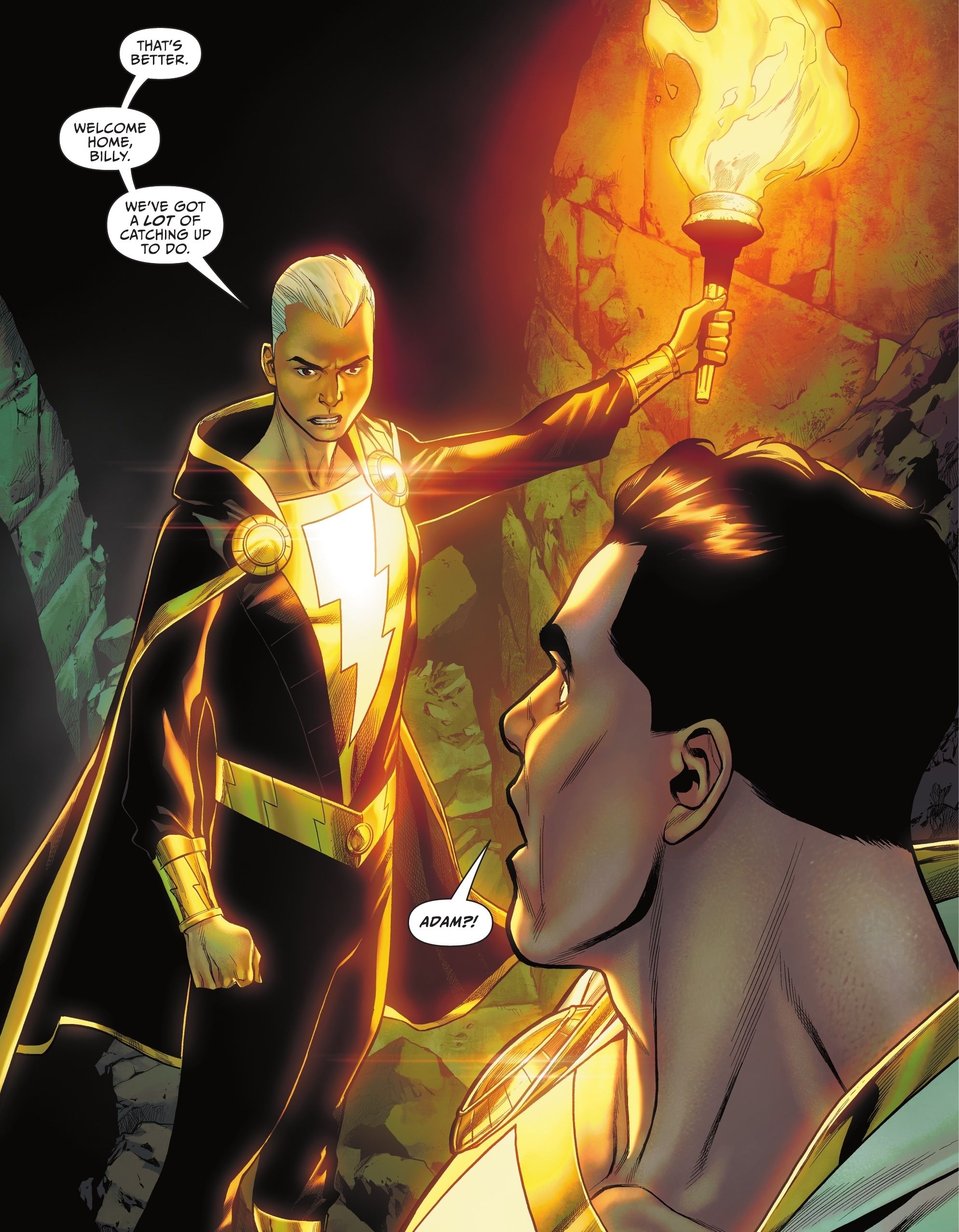 Shazam meets Black Adam, transformed into a young man