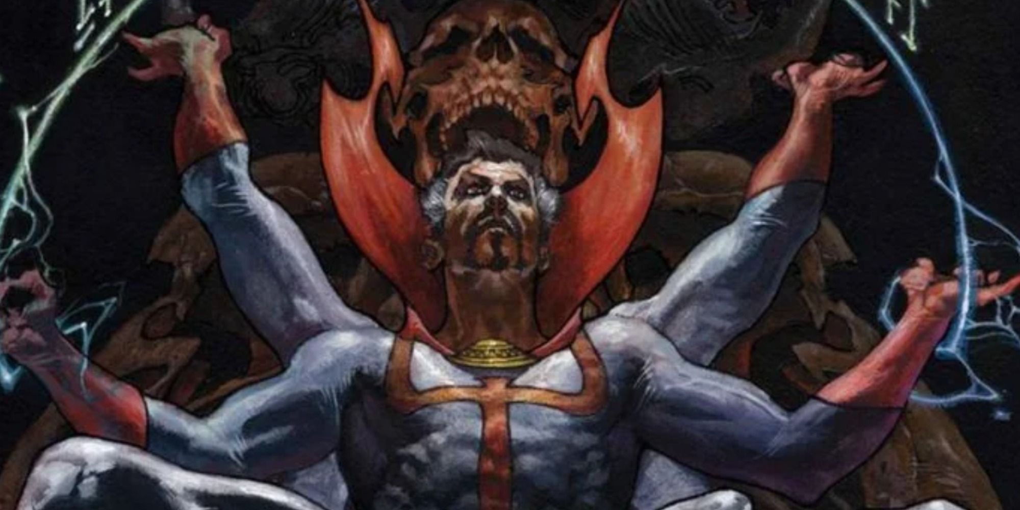 Black Priest Doctor Strange uses his powers in Marvel Comics.