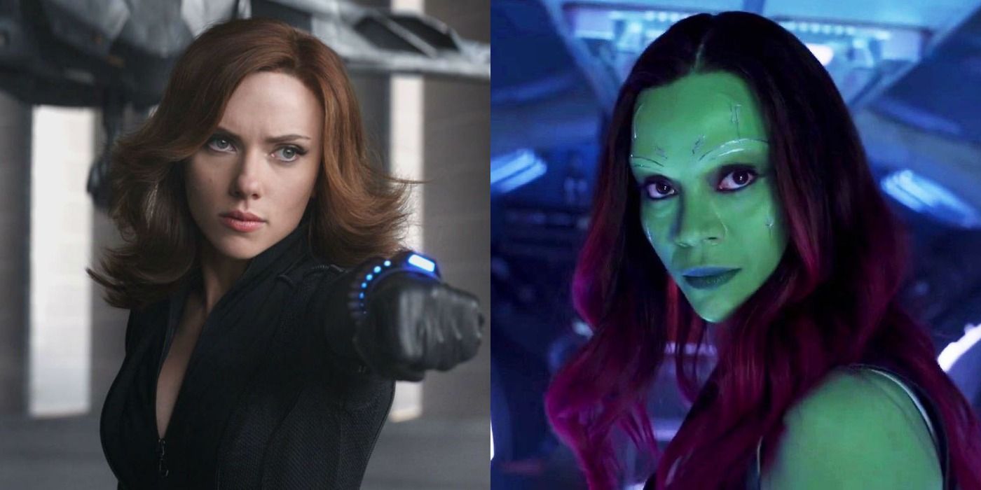 Split image of Black Widow in Captain America: Civil War and Gamora in Guardians of the Galaxy