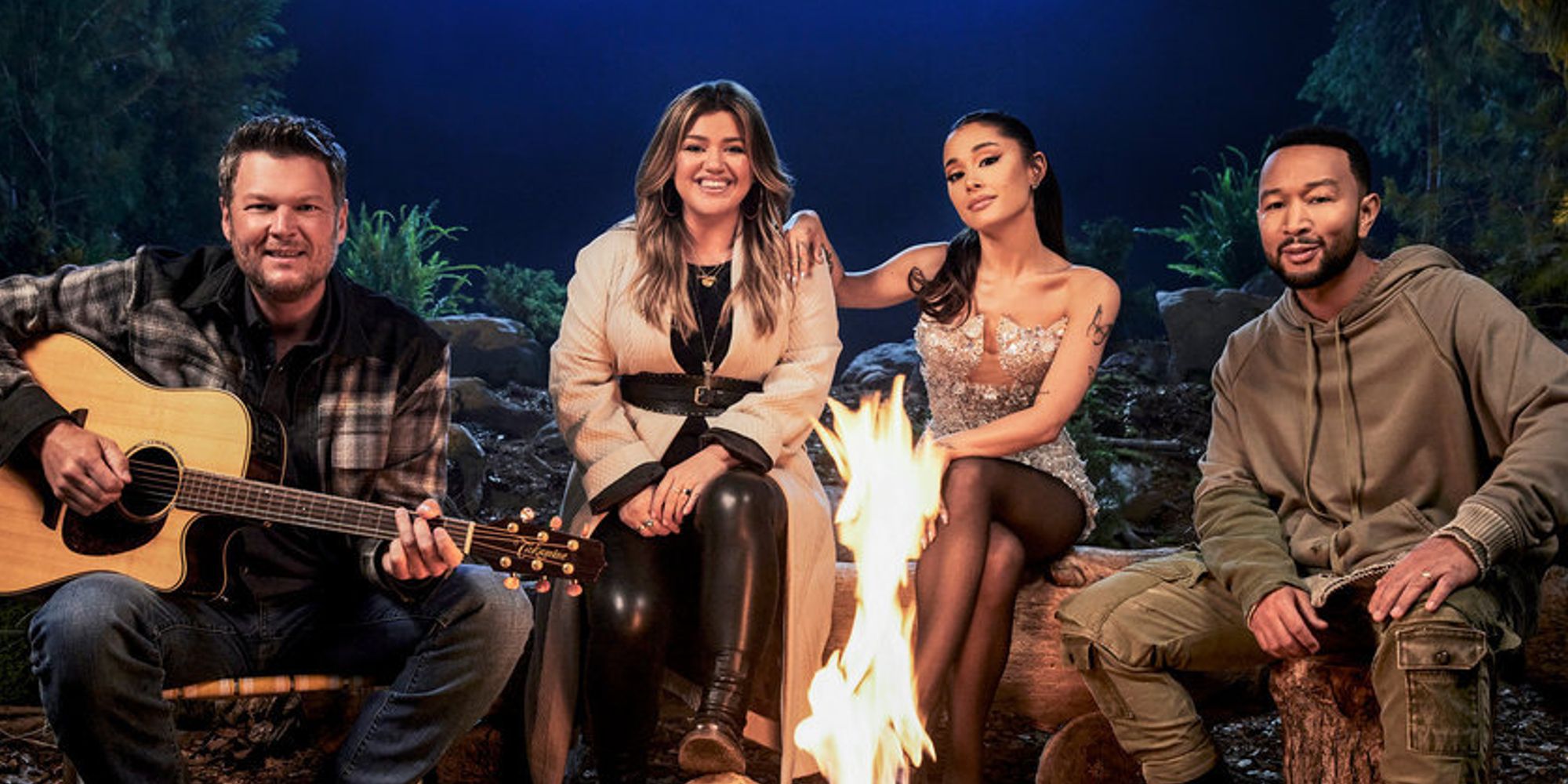 Blake Shelton, Kelly Clarkson, Ariana Grande, and John Legend on The Voice season 21