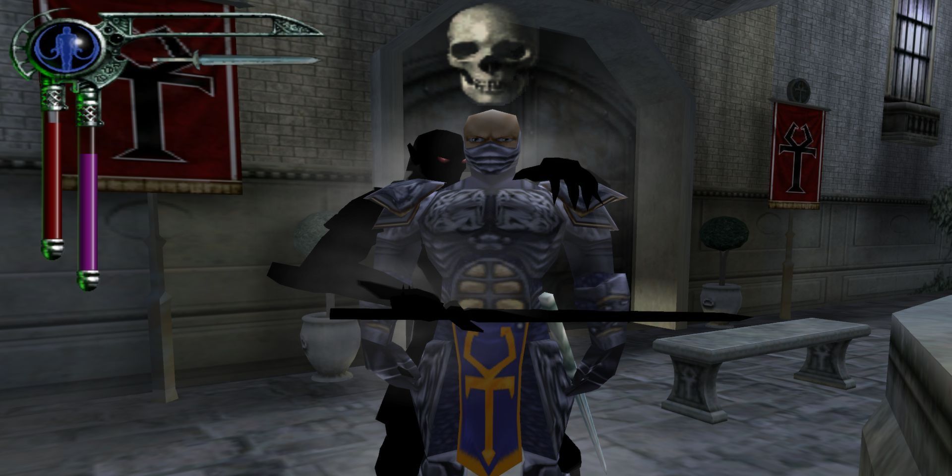 A character and a skull in Blood Omen 2