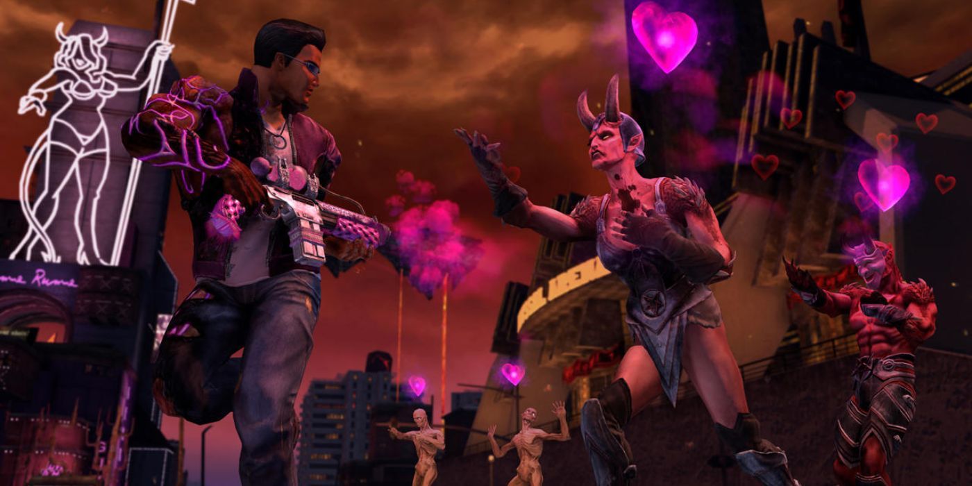 An image of the player character using the Boom Chicka to attract enemies in Saints Row: Gat Out Of Hell.